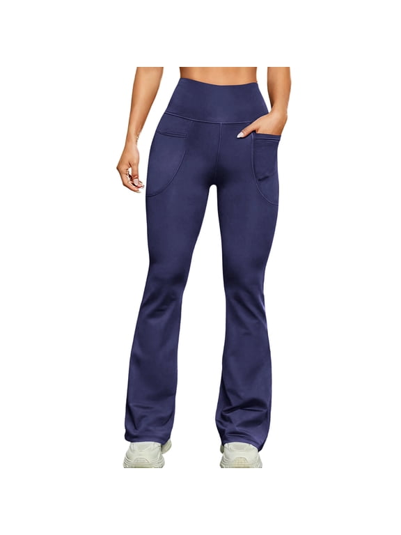 Flare Leggings for Women Tummy Control,Elastic High Waist with Pockets Slim Stretch Yoga Pants