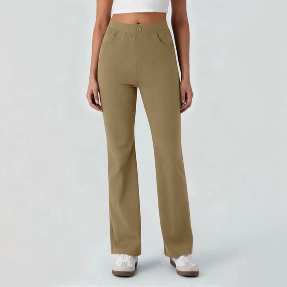 Flare Leggings for Women Yoga Pants High Waisted Crossover Stretchy Leggings Business Bootcut Yoga Pants with Pockets (Light Brown,XL)