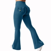 Flare Leggings for Women with Pockets Scrunch Workout Leggings Butt Lifting Gym Yoga Pants Royal Blue M