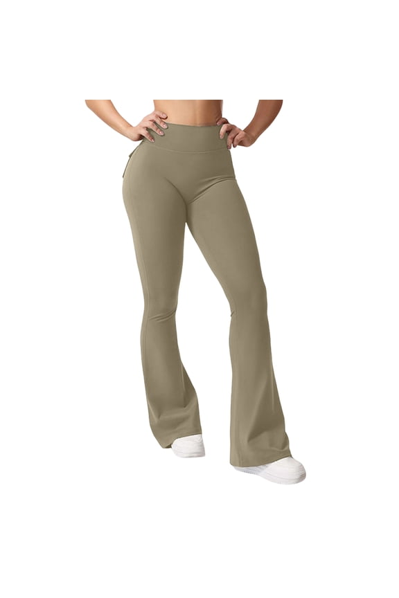 Flare Leggings with Pockets for Women Scrunch Workout Leggings Butt Lifting Gym Yoga Pants Army Green S
