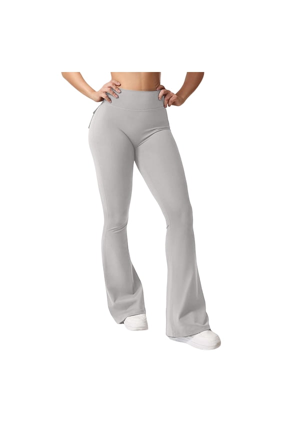 Flare Leggings with Pockets for Women Scrunch Workout Leggings Butt Lifting Gym Yoga Pants Light Gray S