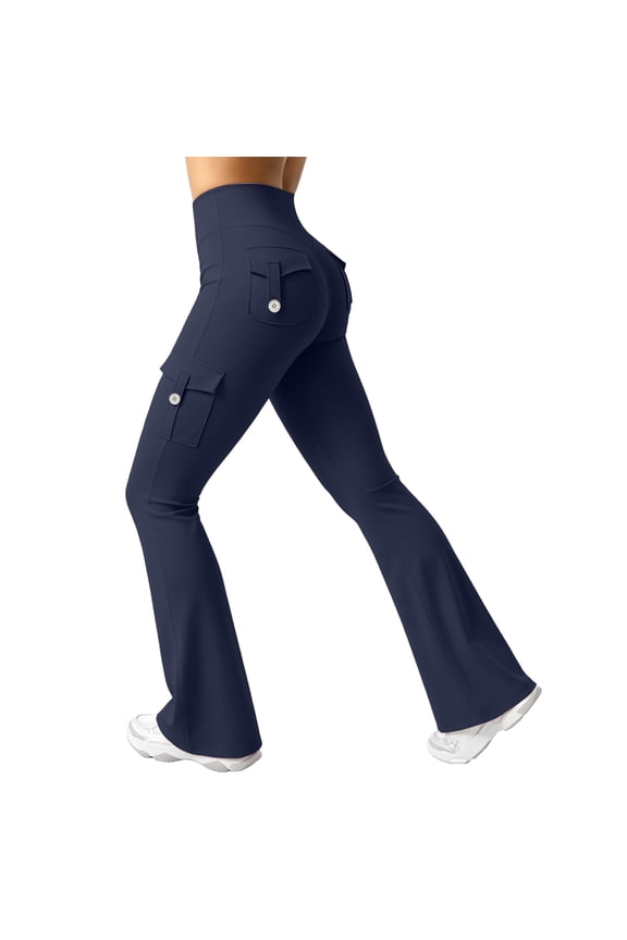 Flare Leggings with Pockets for Women Scrunch Workout Leggings Butt Lifting Gym Yoga Pants,Navy S