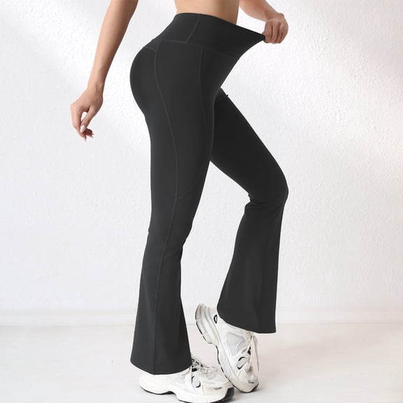 Flare Leggings with Pockets for Women Seamless Crossover Yoga Pants with Tummy Control Bootcut Work Pants Trendy 2025 Black XL