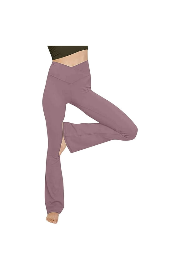 Flare Leggingsfor Women, Crossover Yoga Pants with Tummy Control,High-Waisted Wide Leg Flare Yoga Pants Tummy Control Workout Casual Bootcut Pants,Capri Leggings For Women Plus Size