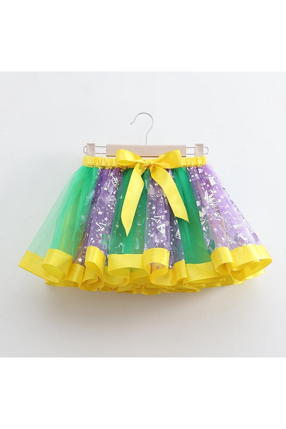 Flare Long Skirts for Girls Girl's Mesh Festival Tutus Skirt Ruffle Dance Cute Bow a Line Short Skirts Yellow 3Y