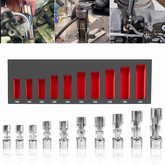 Flare Nut Socket Set, 3/8" Square Drive Diesel Injector Fuel 10mm-19mm 10PCS