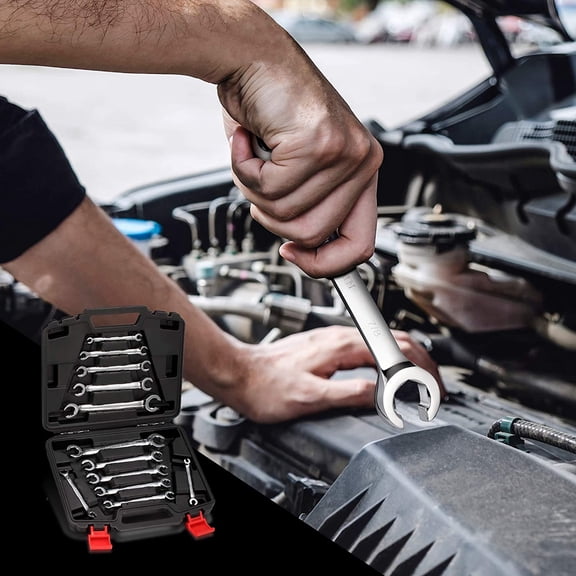 Flare Nut Wrench Set, 12-Piece Chrome Vanadium Steel Line Wrench Set SAE & Metric 1/4"-7/8" and 6-21mm with Organizer Box