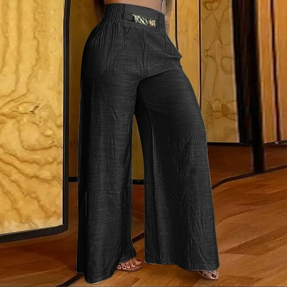 Flare Pants for Women Womens Flared Pants Evening Party Elegant High Waist Wide Leg Palazzo Pants Casual Solid Cotton Linen Flare Pants Trousers for Ladies Under $5