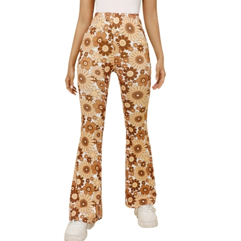 Flare Pants Womens Floral Print Casual High Waisted Palazzo Long