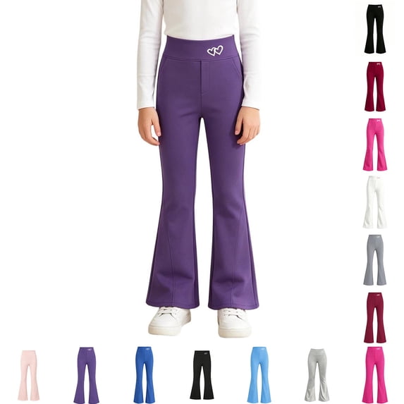 Flare Pants for Girls High Waist Leggings Lounge Yoga Pants Girls Wide Leg Pants Back to School Clothes Girls Heart Print Pants Size 3-11 Years