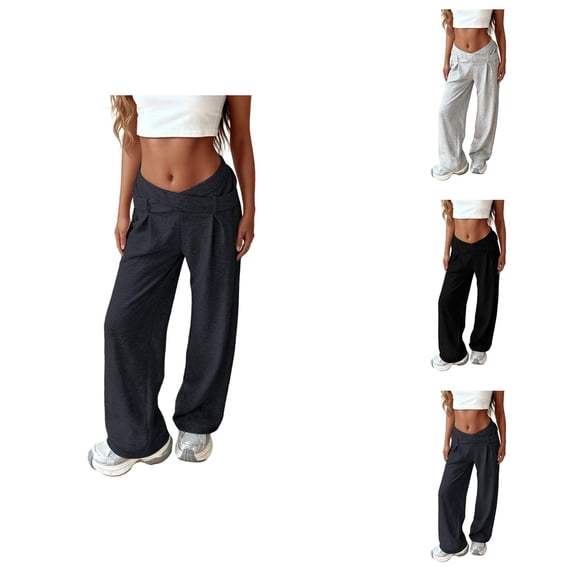 Flare Pants for Women 2026 Trendy Y2k High Waisted Criss Cross Bell Bottom Casual Loose Pants Streetwear