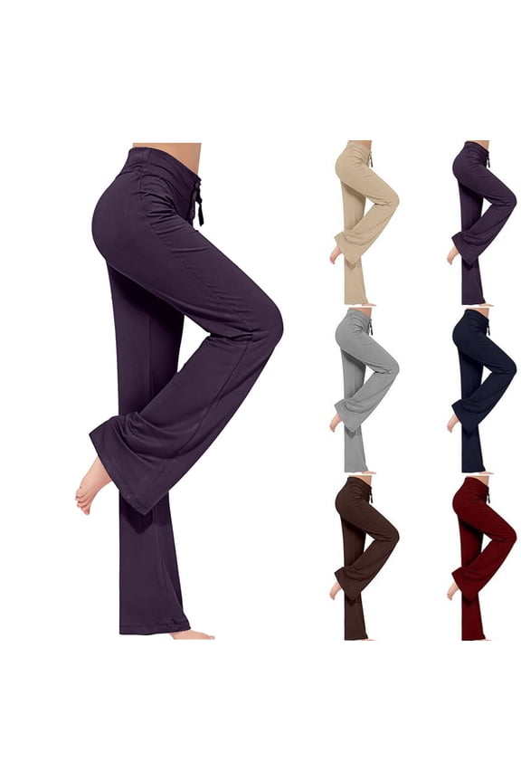 Flare Pants for Women Drawstring Stretch Active Pants Butt Lifting High Waisted Baggy Sweatpants Pull On Slacks Purple XXL