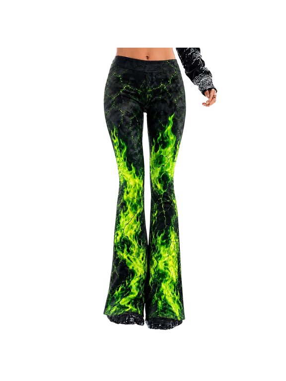 Flare Pants for Women Halloween Flame Print Casual Sports Baggy Workout Trousers