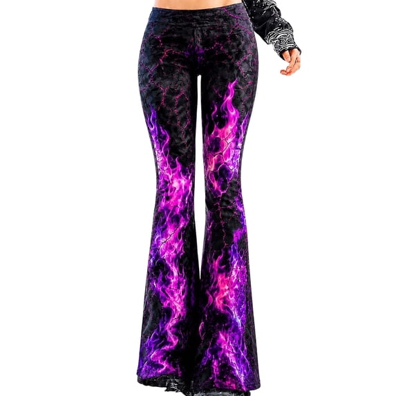 Flare Pants for Women Halloween Flame Print Casual Sports Baggy Workout Trousers