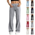 thumbnail image 1 of Flare Pants for Women Pull On Stretchy Drawstring Lounge Pants Bootcut Yoga Active Y2k Baggy Wide Leg Sweatpants Navy S, 1 of 6