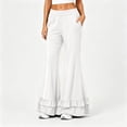 thumbnail image 1 of Flare Pants for Women Wide Leg Elastic Waist Loose Casual Pants Layered Ruffled Hem Pants with Pockets, L, 1 of 5