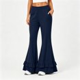 thumbnail image 1 of Flare Pants for Women Wide Leg Elastic Waist Loose Casual Pants Layered Ruffled Hem Pants with Pockets, M, 1 of 5