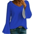 thumbnail image 1 of Flare Sleeve Top, Comdrip Fall T Shirts Women Loose Fit Long Sleeve Boat Neck Tops Casual Blouses Print Sleeve Tops Going Out Tops with Sleeves Blue L, 1 of 6
