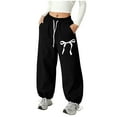 thumbnail image 1 of Flare Sweatpants Girls Fleece Pants Girls Bow Print Straight Leg Pants, Comfortable Baggy Sweatpants with Drawstring Waist & Pockets, 1 of 5