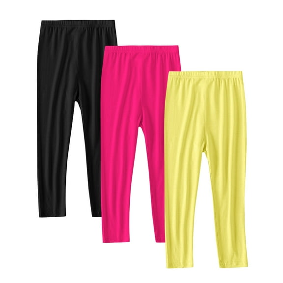 Flare Sweatpants Kids 3 Pack Girls Solid Color Leggings Basic Cotton Loungewear Soft Stretchy Legging Footless Tights Pants High Waisted Flowy Trousers 2Y