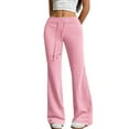 thumbnail image 1 of Flare Sweatpants Women Low Rise Cotton Flared Yoga Pants Drawstring Elastic Waist Stretchy Atheltic Lounge Pants Pink 2XL, 1 of 7