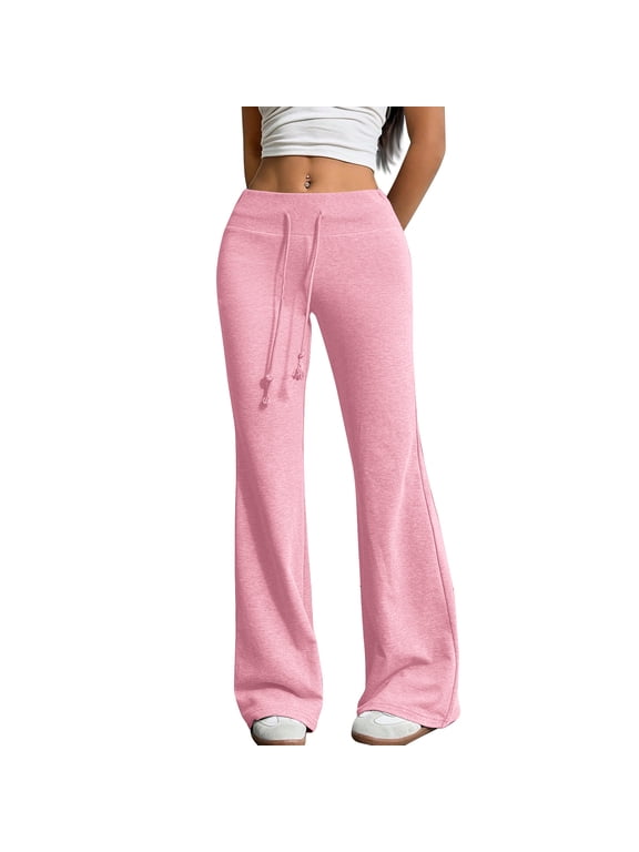 Flare Sweatpants Women Low Rise Flared Yoga Pants Drawstring Elastic Waist Stretchy Atheltic Lounge Pants Pink S