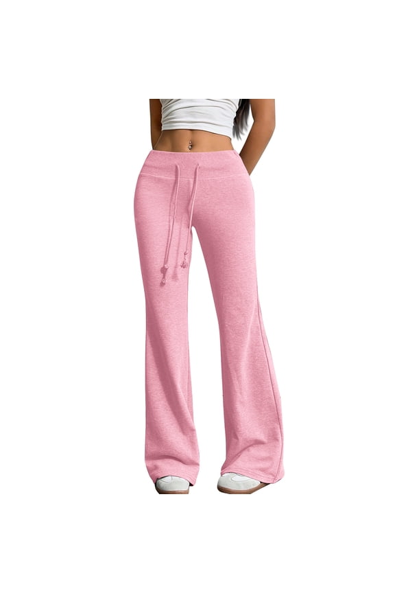 Flare Sweatpants Women Low Rise Cotton Flared Yoga Pants Drawstring Elastic Waist Stretchy Atheltic Lounge Pants Pink S