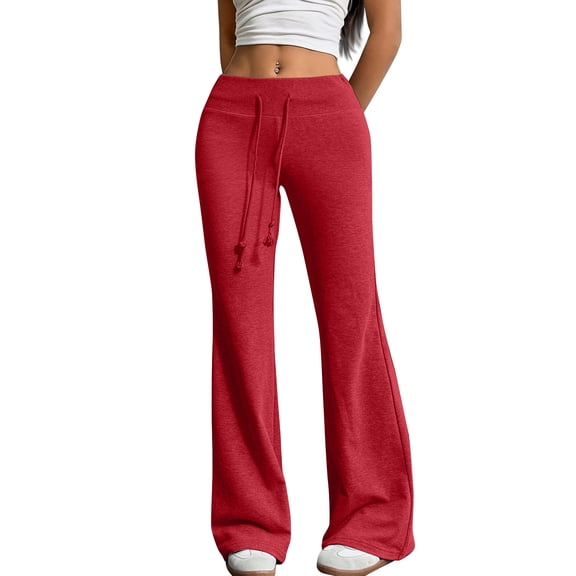 Flare Sweatpants Women Low Rise Cotton Flared Yoga Pants Drawstring Elastic Waist Stretchy Atheltic Lounge Pants Red S