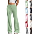 thumbnail image 1 of Flare Sweats Women Drawstring Waist Bell Bottom Sweatpants Sports Causal Pants, Mint Green L, 1 of 8