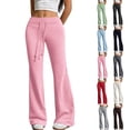 thumbnail image 1 of Flare Sweats Women Drawstring Waist Bell Bottom Sweatpants Sports Causal Pants, Pink XXL, 1 of 8