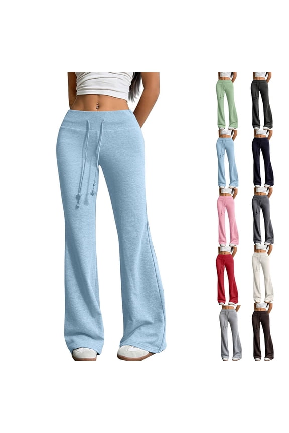 Flare Sweats Women Drawstring Waist Bell Bottom Sweatpants Sports Causal Pants, Sky Blue S