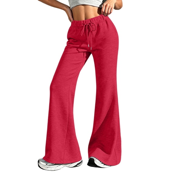 Flare Wide Leg Sweatpants Women Drawstring High Waist Bell Bottom Y2k Casual Flowy Yoga Pants with Pockets Hot Pink 2XL