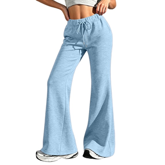 Flare Wide Leg Sweatpants Women Drawstring High Waist Bell Bottom Y2k Casual Flowy Yoga Pants with Pockets Light Blue 3XL