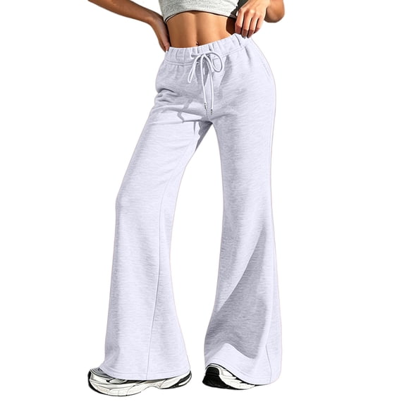 Flare Wide Leg Sweatpants Women Drawstring High Waist Bell Bottom Y2k Casual Flowy Yoga Pants with Pockets White XL