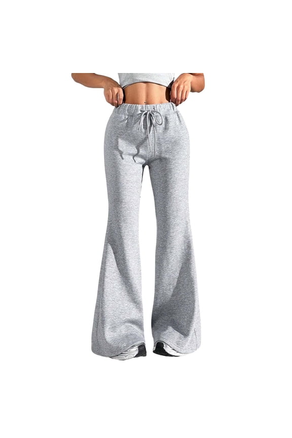 Flare Wide Leg Sweatpants Women Drawstring High Waisted Cotton Joggers Casual Flowy Yoga Pants with Pockets