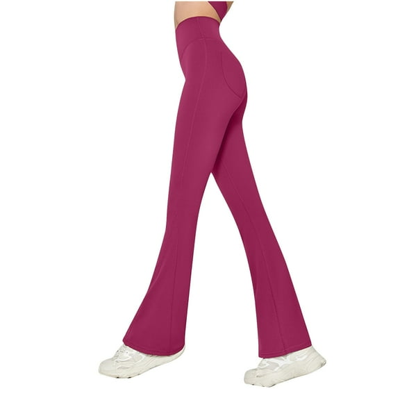 Flare Yoga Leggings for Women Slimming Casual High Waist Bell Bottom Pants with Pocket Butt Lifting Shaping Everyday Tights, Red, L