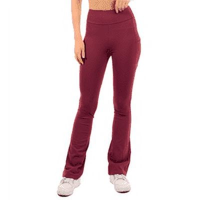 Flare Yoga Leggings with Pockets 28" High Waist Super Soft Stretchy Workout Yoga Pants Burgundy Large