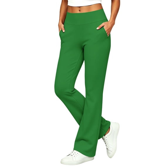 Flare Yoga Pants for Women Biker Joggers with Pockets Seamless Leggings High Waisted Gym Workout Running Workout Cozy Athletic Bicycle Stretchy Scrub Pants Tummy Control