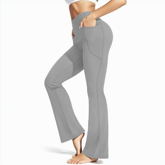 Flare Yoga Pants Women Clearance Flare Comfort Stretch Yoga Leggings with Pockets for Women Breathable Casual Athletic Pilates Pants for Women Elastic Waistband Lounge Grey M