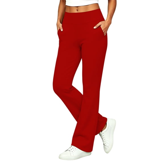 Flare Yoga Pants for Women Cozy Athletic Pants Joggers Tummy Control Seamless Leggings Running High Waisted Stretchy Biker with Pockets Workout Scrub Pants Spring Leggings