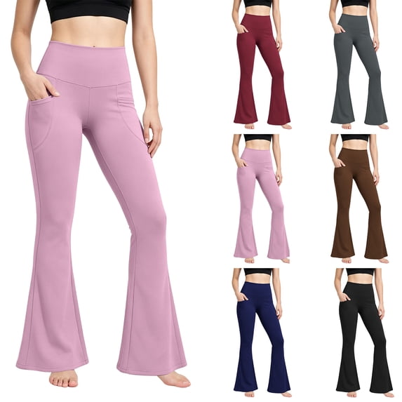 Flare Yoga Pants Zaewscy Ladies High Waisted Elastic Yoga Pocket Flared Exercise And Fitness Training Wide Leg Flared Pants Pink XL