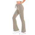 thumbnail image 1 of Flare Yoga Pants for Women High Waisted V-Front Drawstring Trousers Stretchy Bootcut Leggings Ribbed Texture Workout Lounge Dancewear, 1 of 9