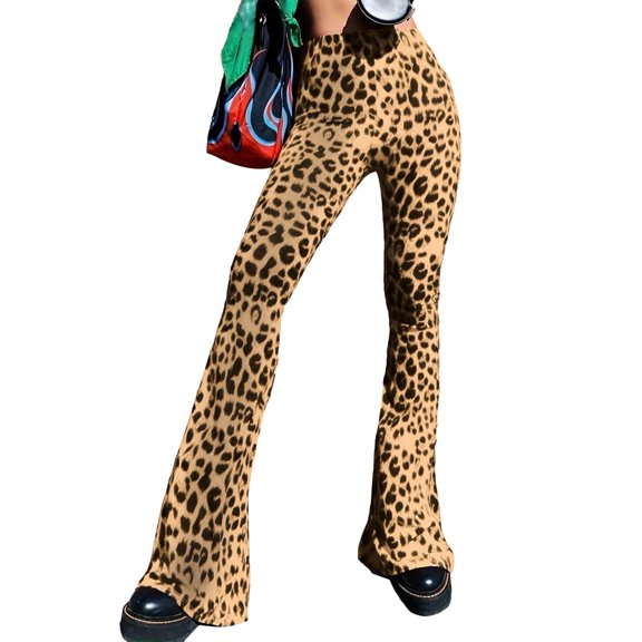 Flare Yoga Pants for Women - Soft High Waist Bootcut Leggings Tall & Long Leopard Flared Pants Khaki Leopard XS