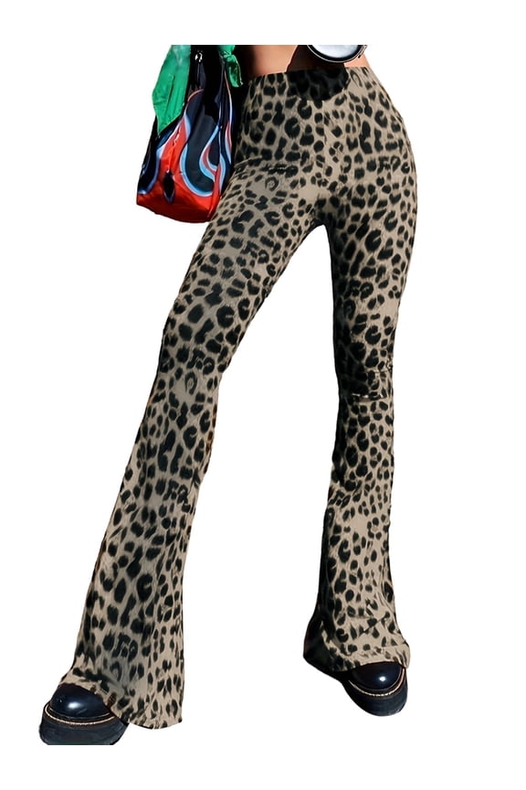 Flare Yoga Pants for Women - Soft High Waist Bootcut Leggings Tall & Long Leopard Flared Pants Leopard XL