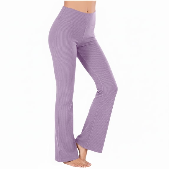 Flare Yoga Pants for Women Soft High Waist Bootcut Workout Leggings Solid Color Ribbed Leggings Casual Trousers for Work