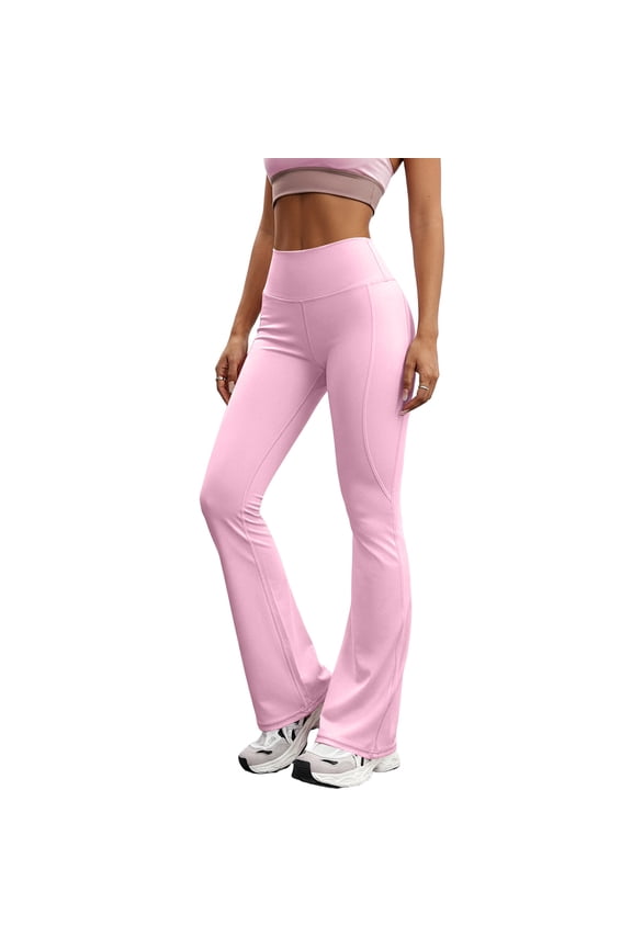 Flare Yoga Pants for Women Stretch High Waisted Tummy Control Bell Bottoms Leggings Comfy Casual Workout Bootcut Yoga Pants Pink S