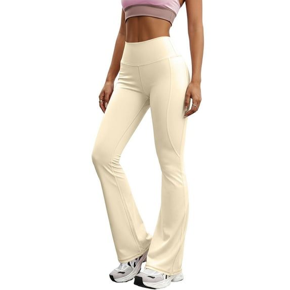 Flare Yoga Pants for Women Stretch High Waisted Tummy Control Leggings Comfy Casual Workout Bootcut Yoga Pants Beige S