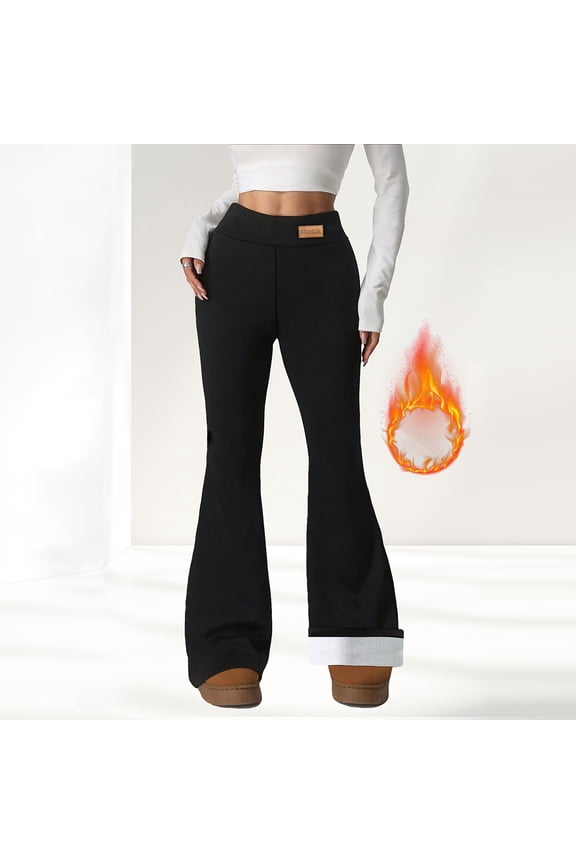 Flare Yoga Pants for Women Winter Sherpa Lined Bell Bottom Pants Stretchy Comfy High Waisted Tummy Control Leggings Black S