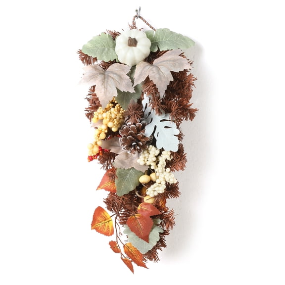 FlareFable 1.5FT Flower Halloween Wreath with Pumpkin, Artificial Greenery Garland with Flower Thanksgiving & Harvest Festival Decorations, Fake Floral Wreath for Front Door, Wall & Fall Decor