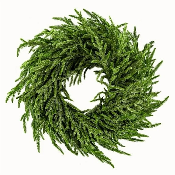 FlareFable 18" Norfolk Pine Wreath for Front Door Wall Mantel Fireplace, Real Touch Norfolk Pine Wreath Artificial Green Wreath Holiday Decoration for Home Decor, Christmas Decorations